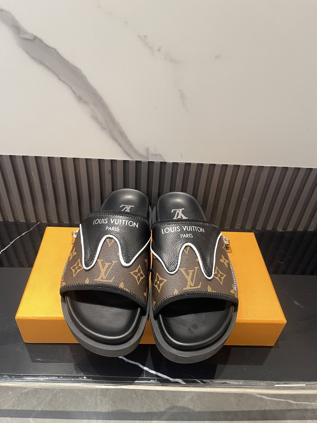 Louis Vuitton Brown Monogram Slide Sandals — hero