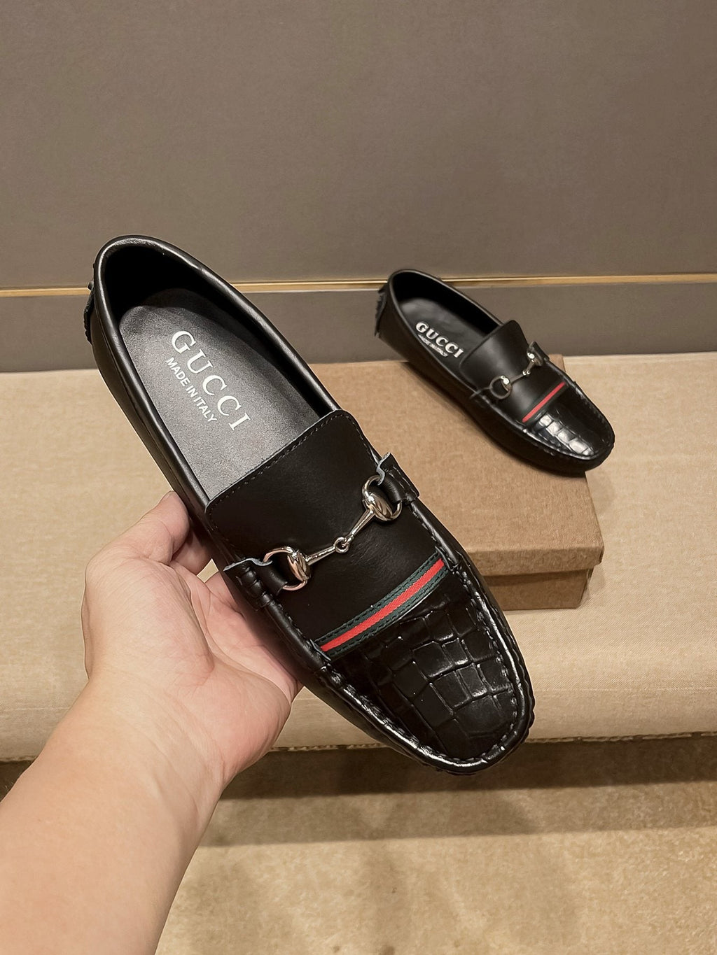 Gucci Black Stripe Bit Loafers — model