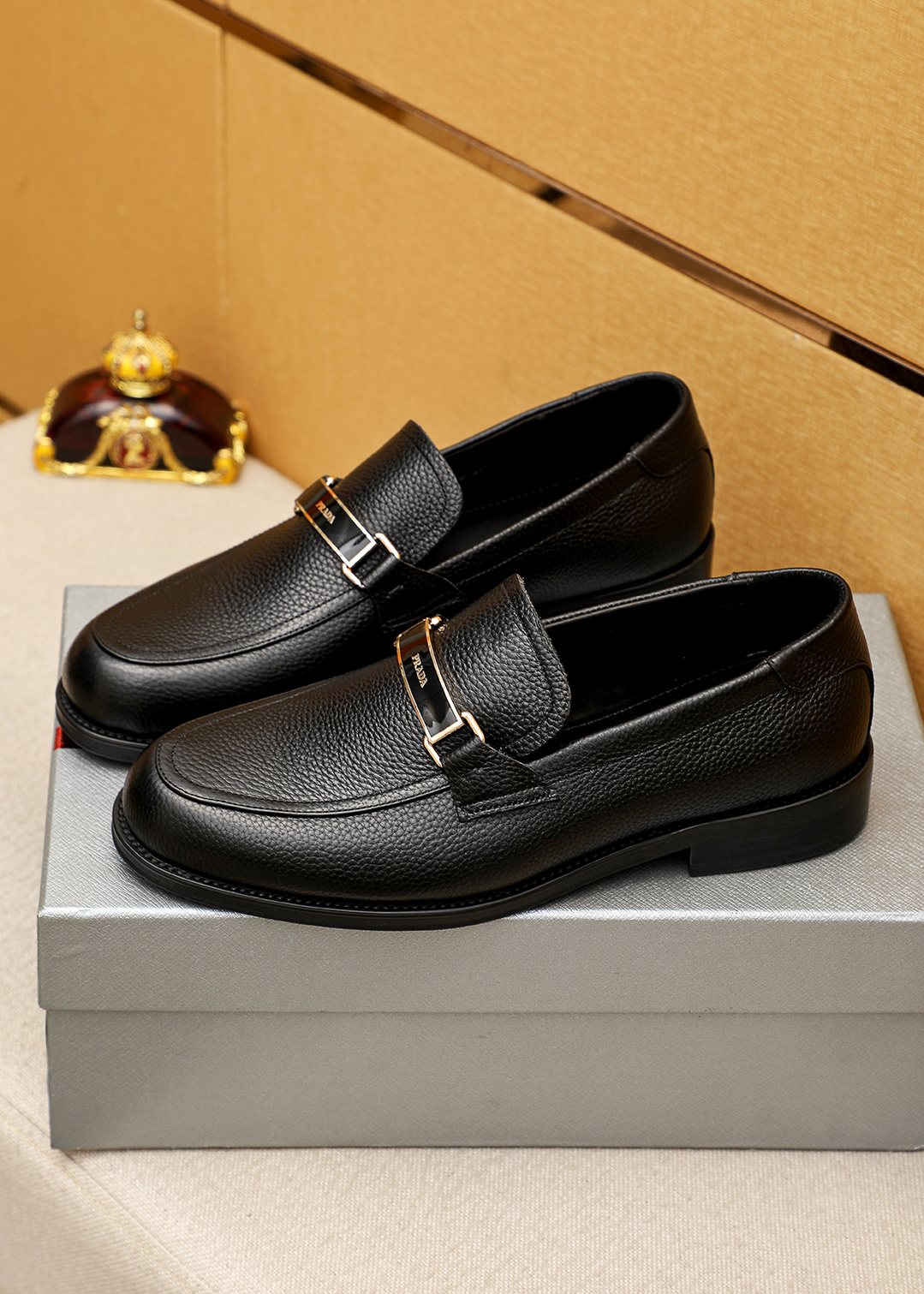 PRADA Black Buckle Loafers — model