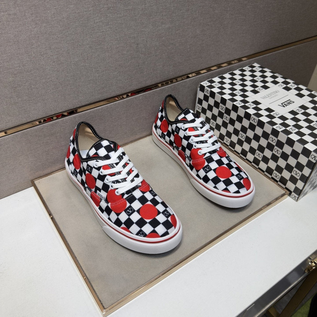 Vans Checkerboard Red Accent Sneakers — hero