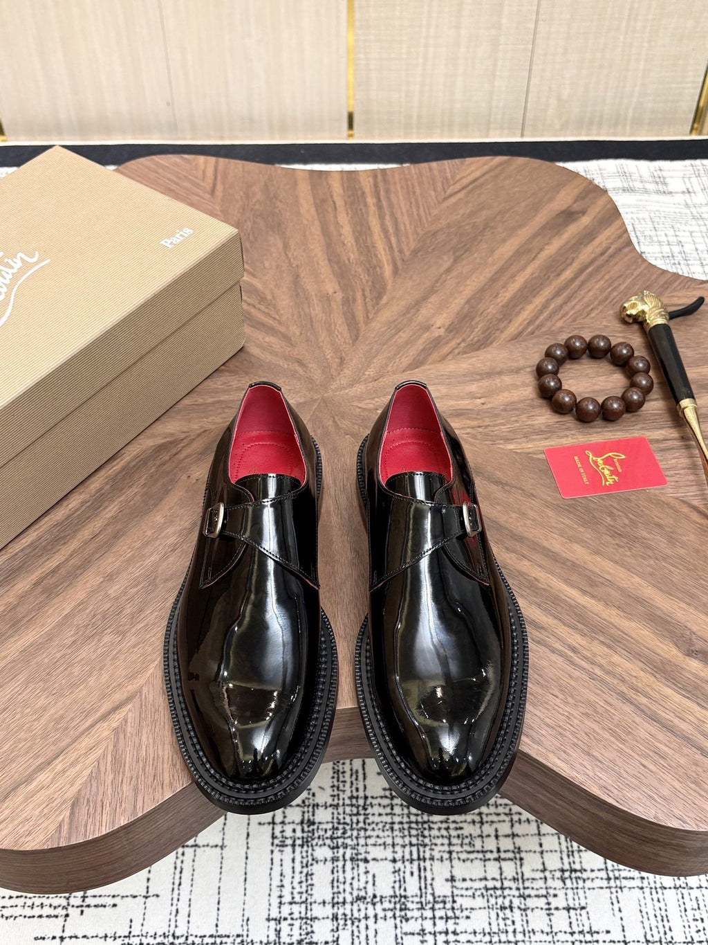 Black Glossy Buckle Dress Shoes — hero