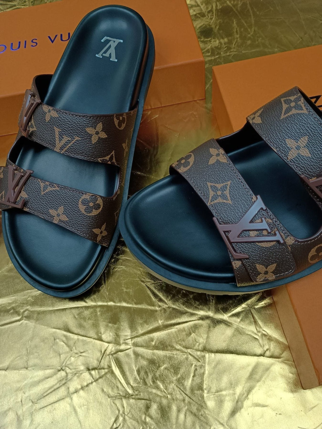 Louis Vuitton Monogram Double-Strap Slide Sandals — front