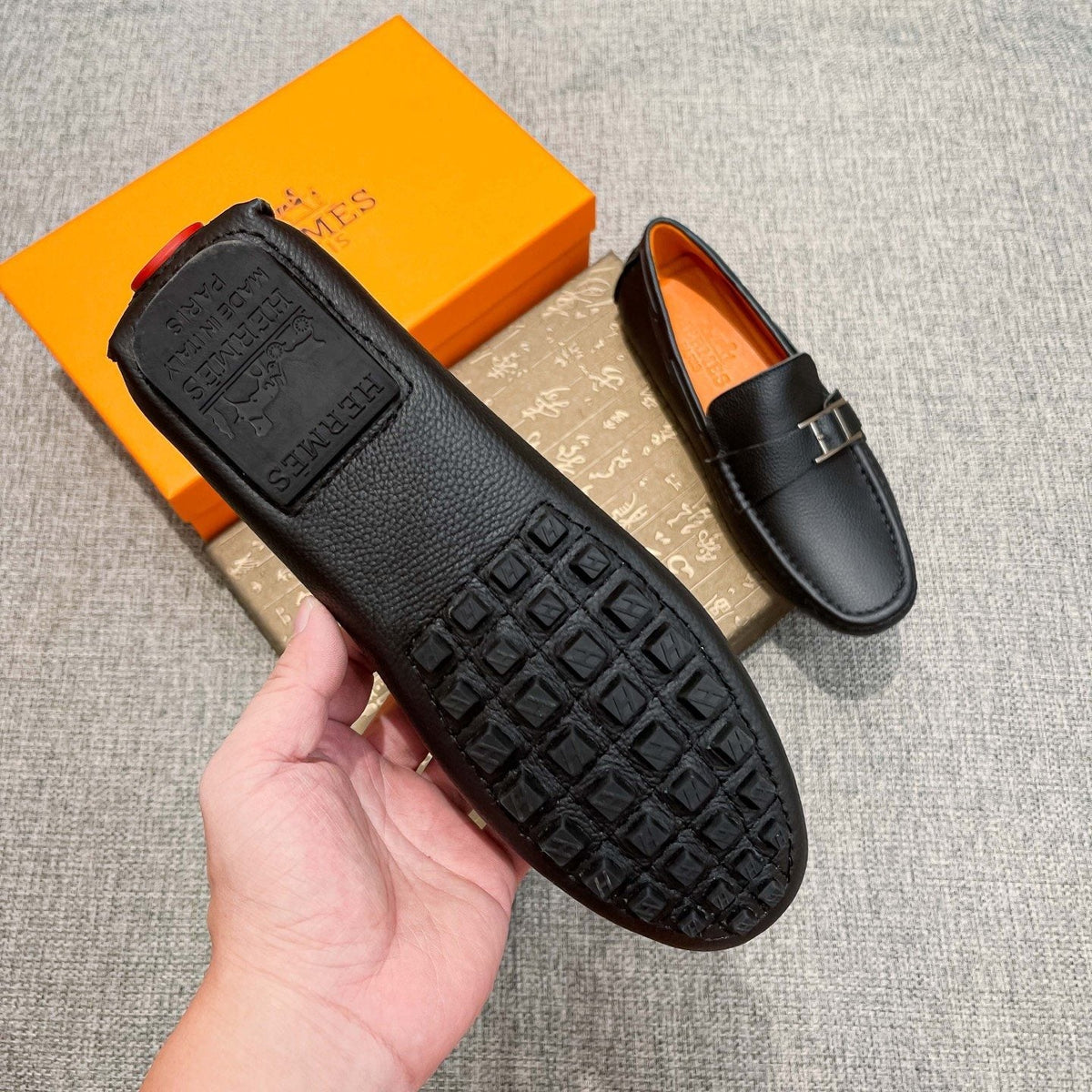 Hermès Black Bar Loafers — side