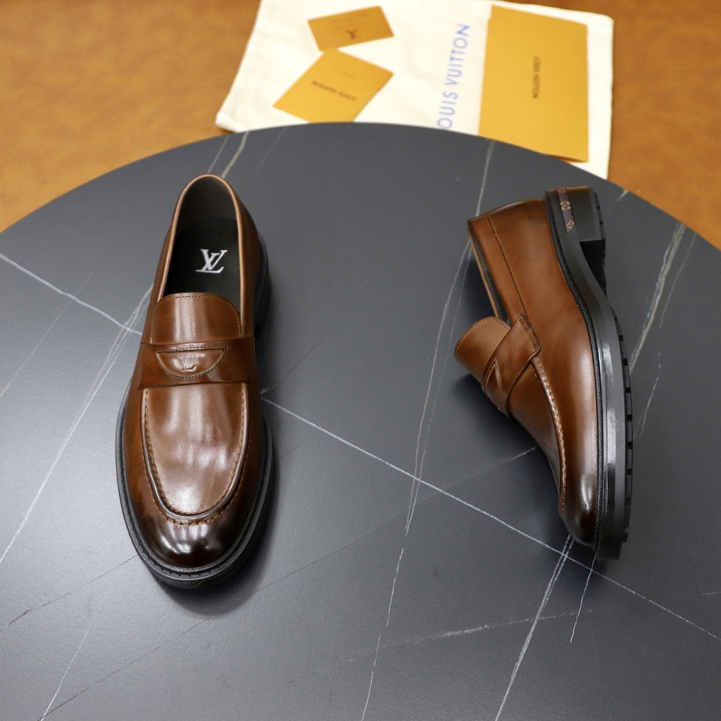 Louis Vuitton Brown Penny Loafers — side
