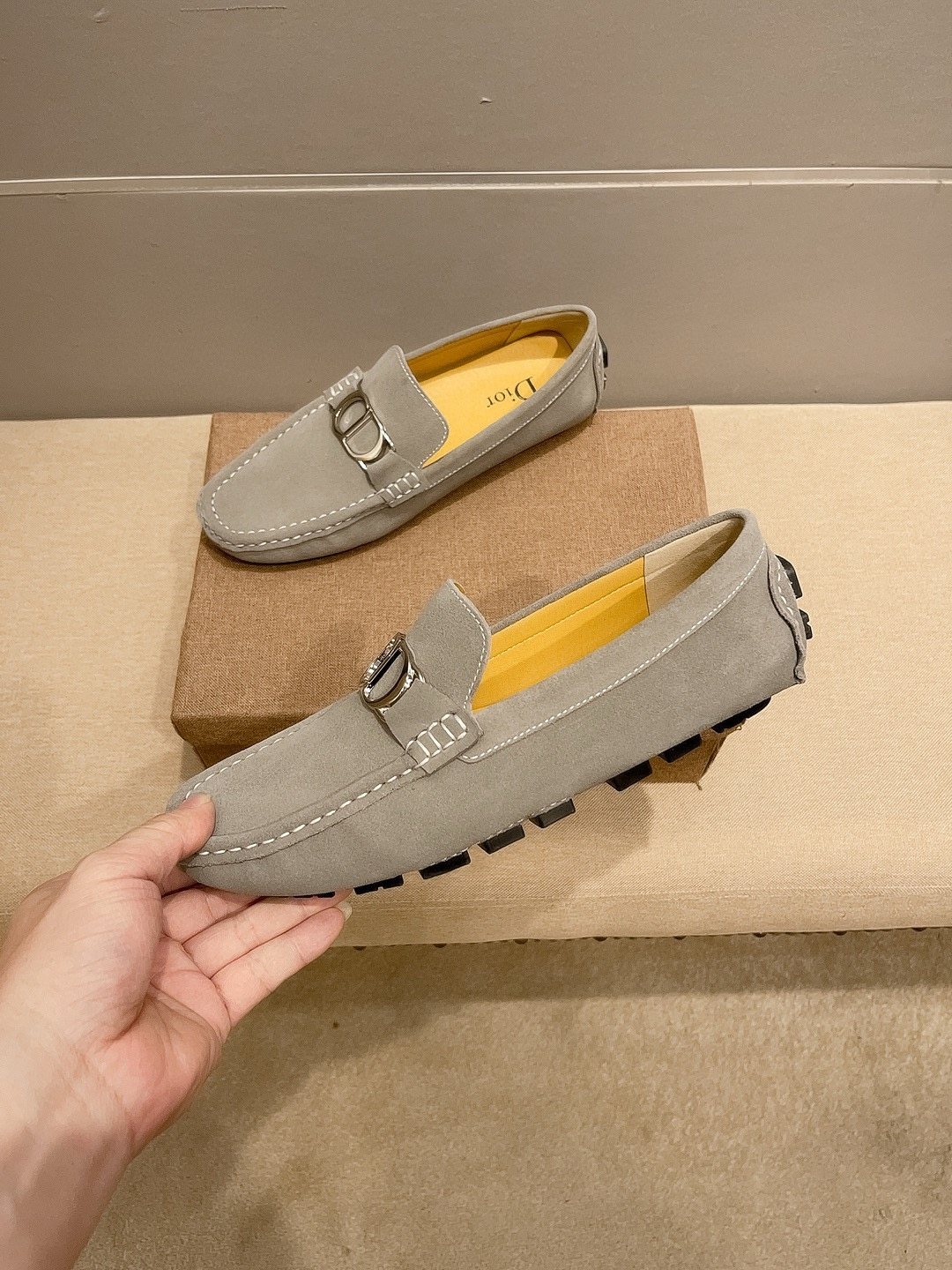 Dior Gray Metal Accent Driving Loafers — model
