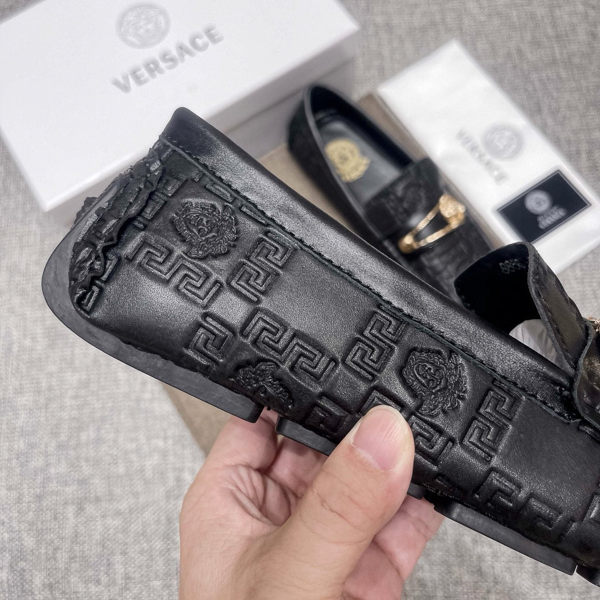 Versace Embossed Medallion Loafers — detail