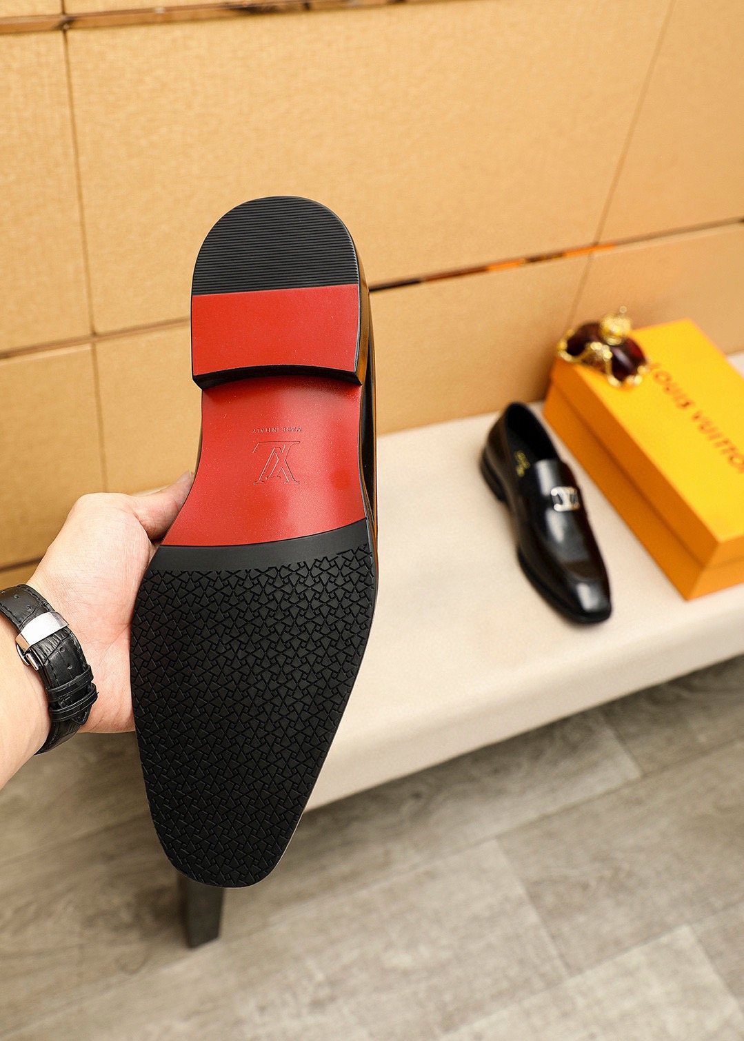 Louis Vuitton Glossy Black Leather Loafers — back