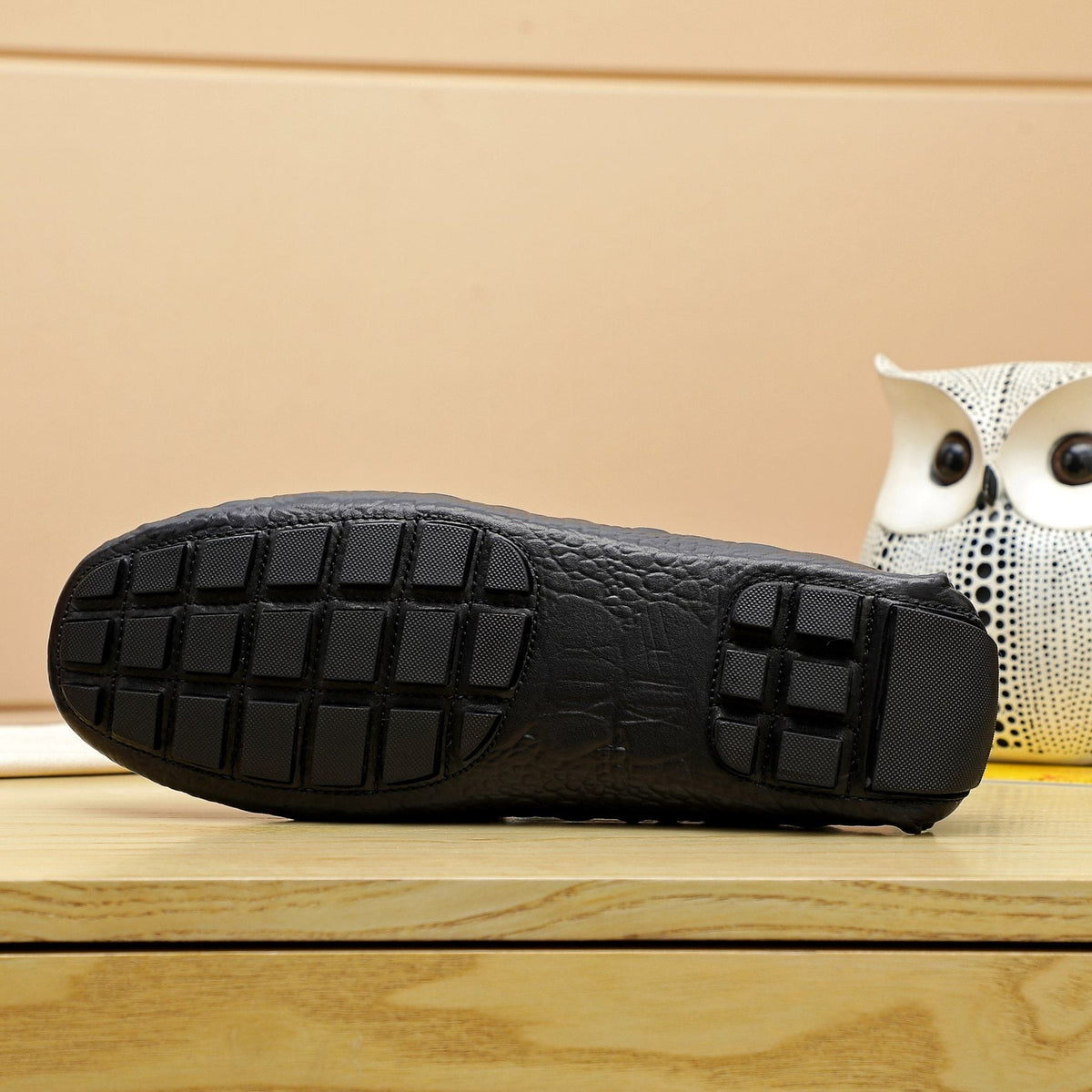 Black Textured Driving Loafers — side