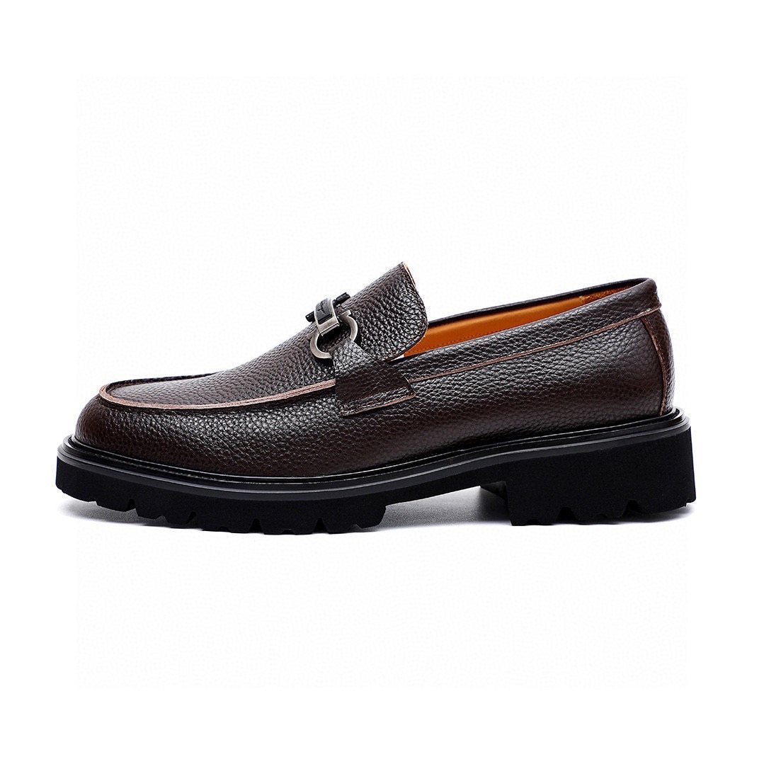 微商相册测试鞋子-Salvatore Ferragamo Dark Brown Textured Leather Loafers — hero