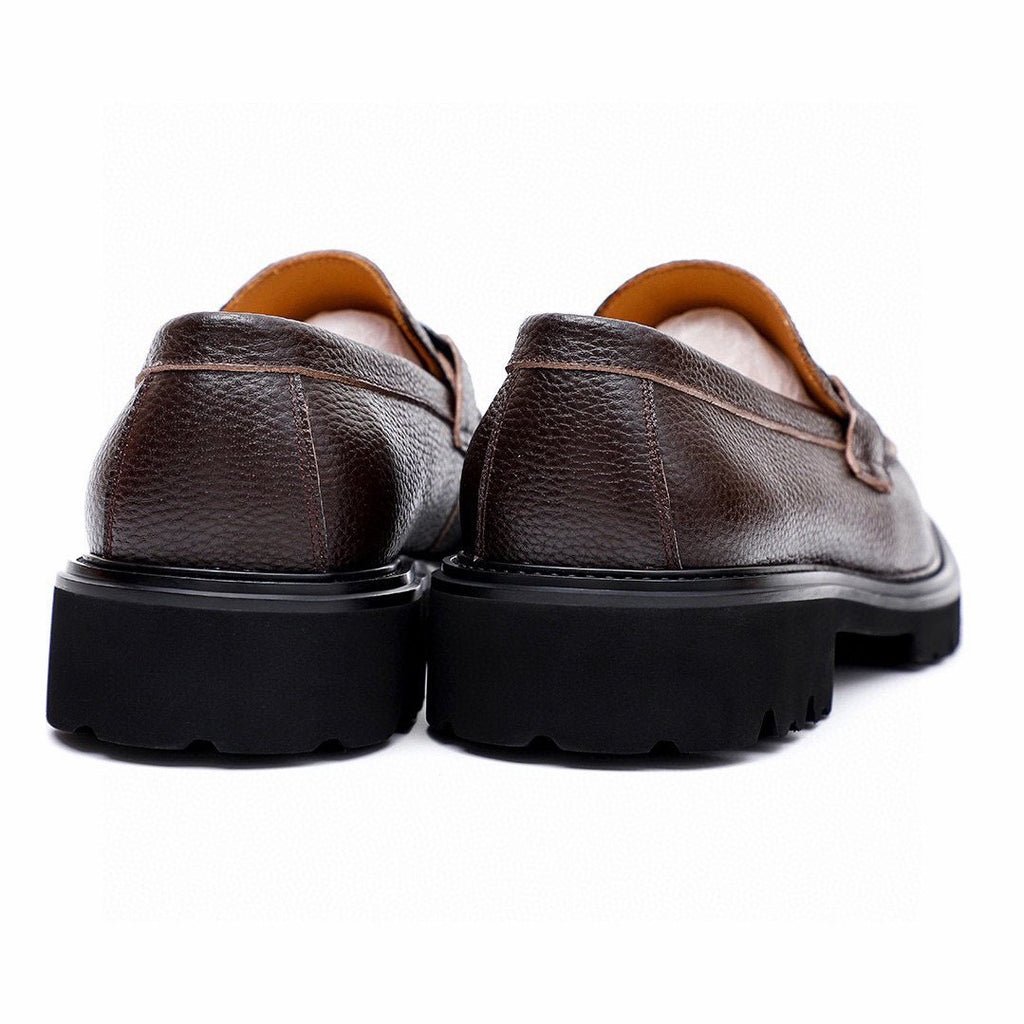 微商相册测试鞋子-Salvatore Ferragamo Dark Brown Textured Leather Loafers — back
