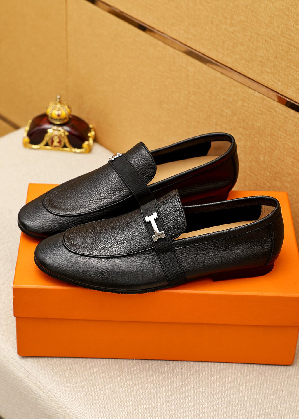 Hermès Black H-Hardware Loafers — front