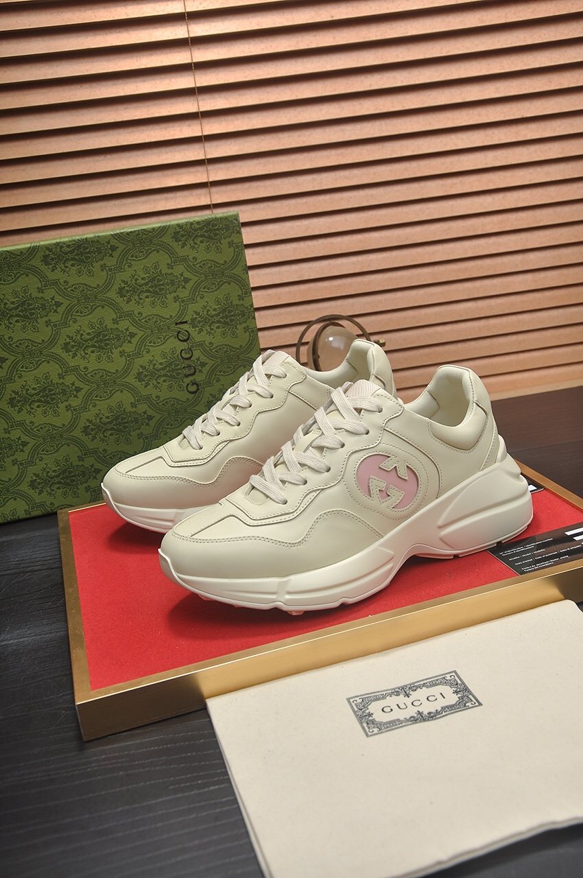 Gucci Ivory and Pale Pink Chunky Sneakers — side
