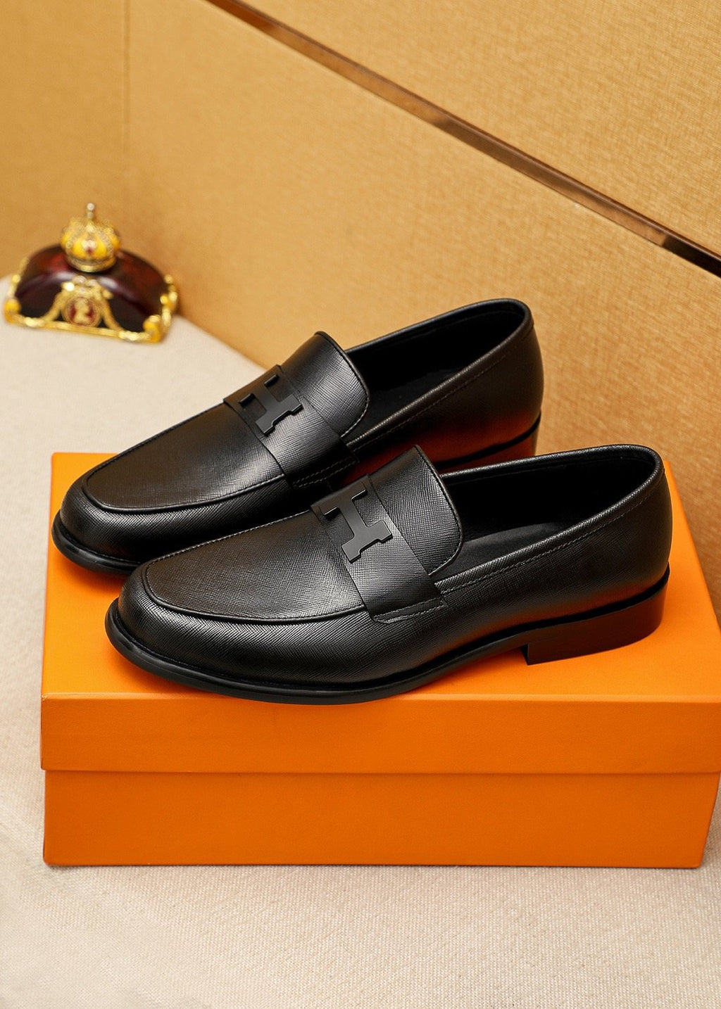 Hermès Black H-Strap Slip-On Loafers — front