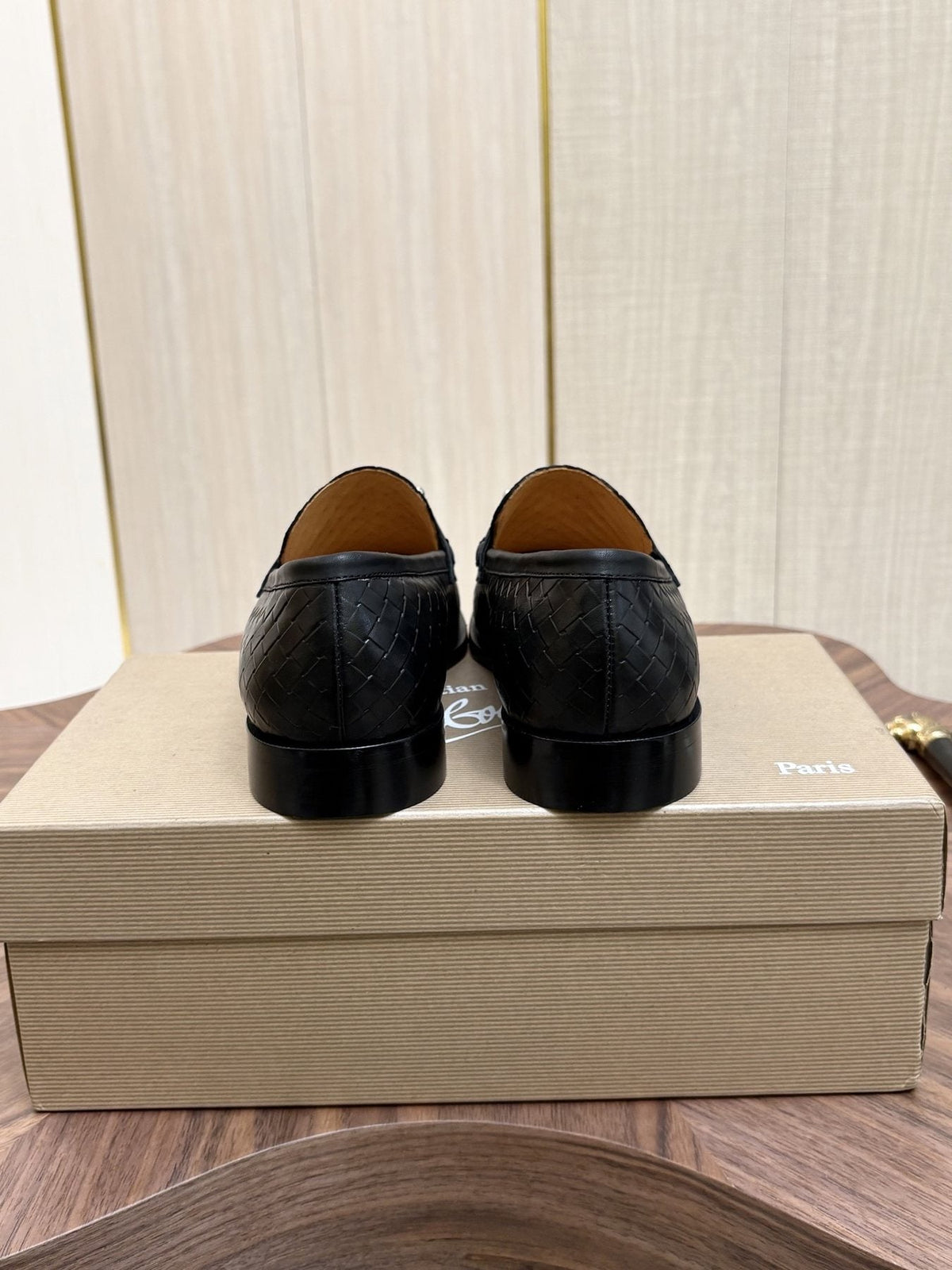 Black Woven Leather Loafers — back