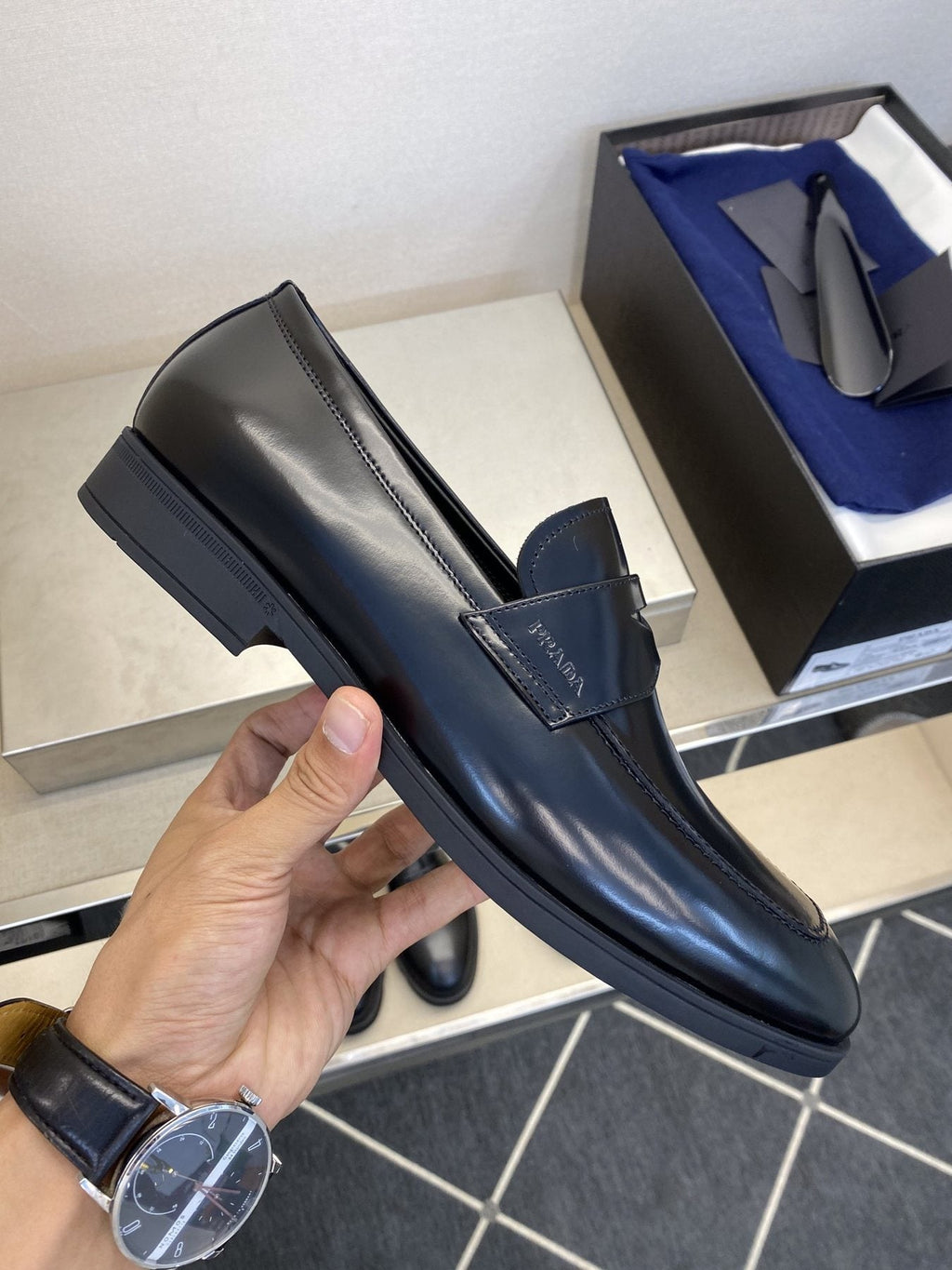 Prada Black Leather Loafers — side