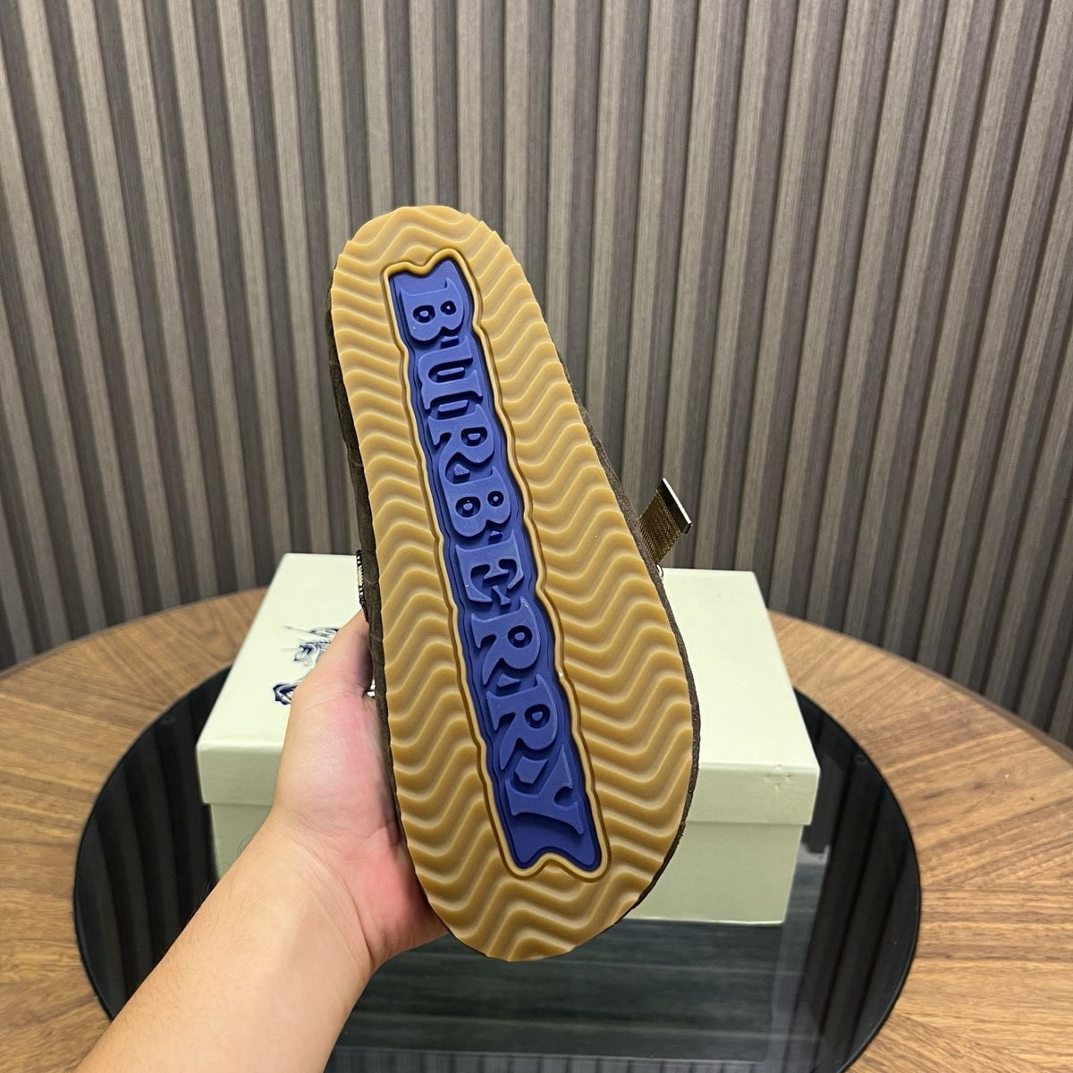 Burberry Dark Brown Check Buckle Mule Slippers — side