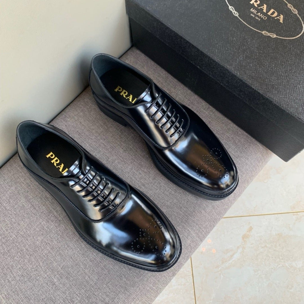 PRADA Black Brogue Lace-Up Dress Shoes — hero