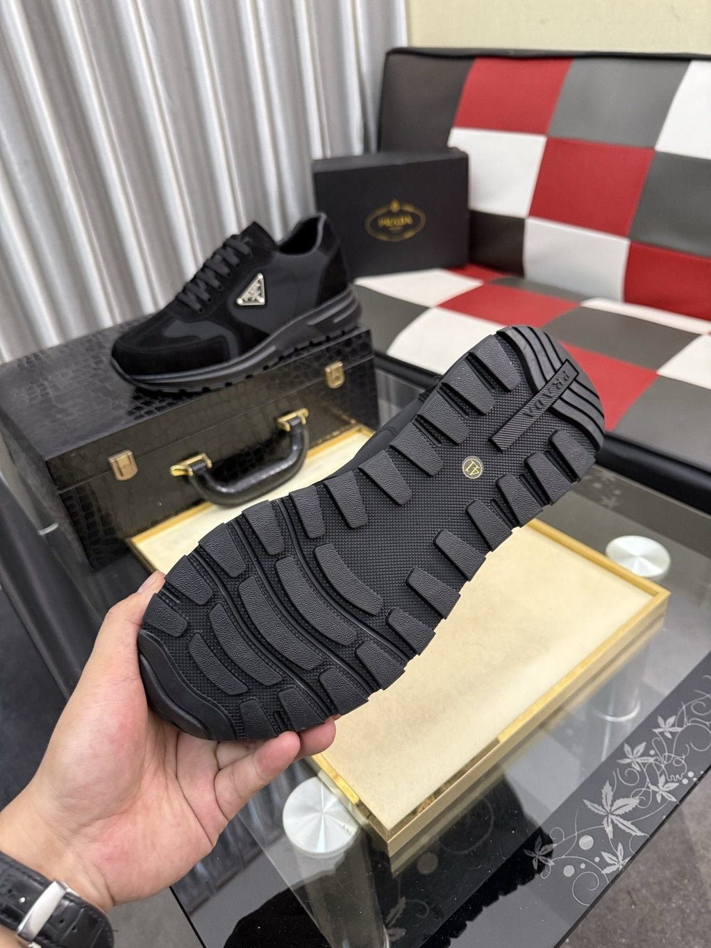 Prada Black Triangle Badge Sneakers — side