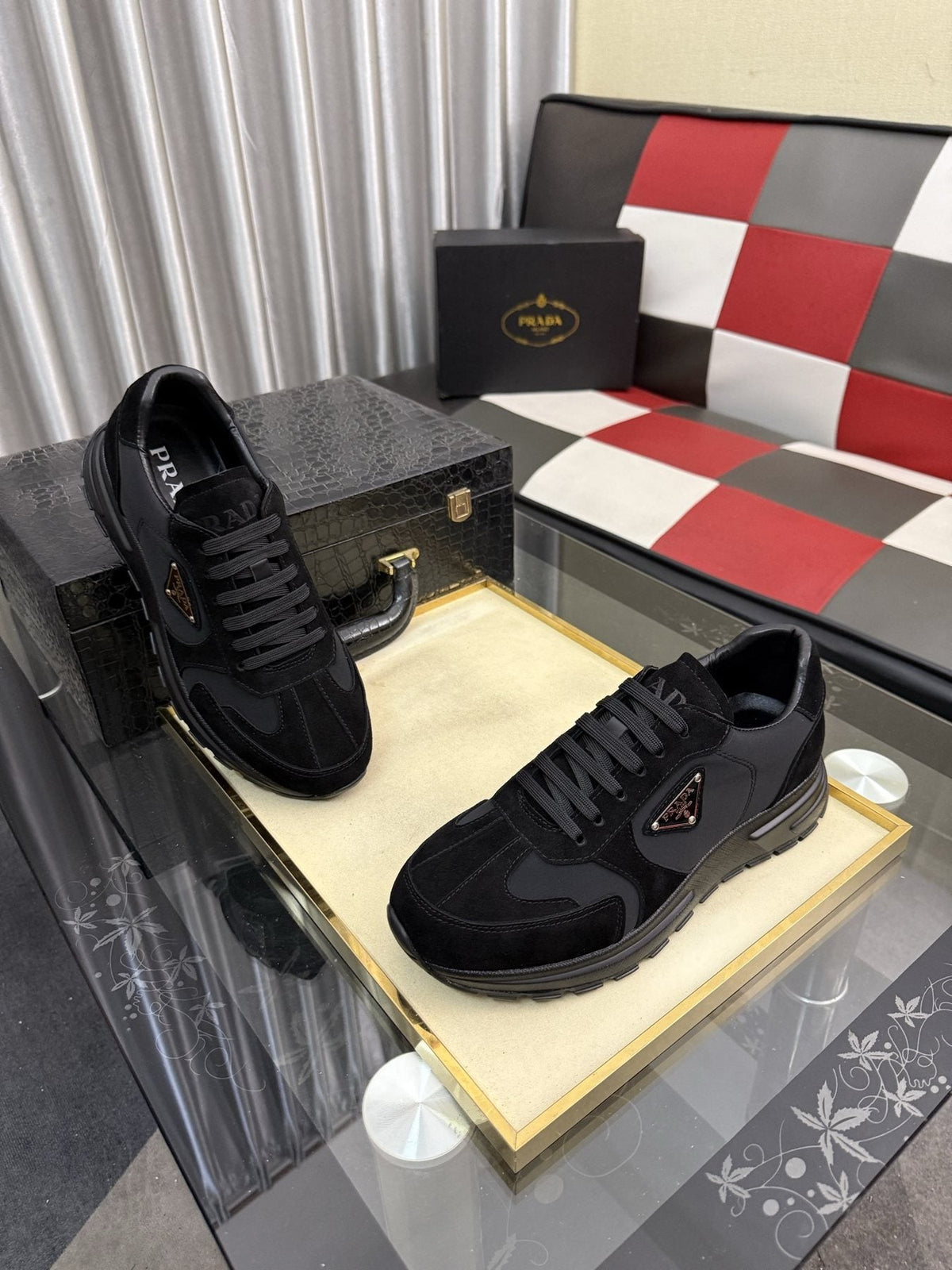 Prada Black Triangle Badge Sneakers — front