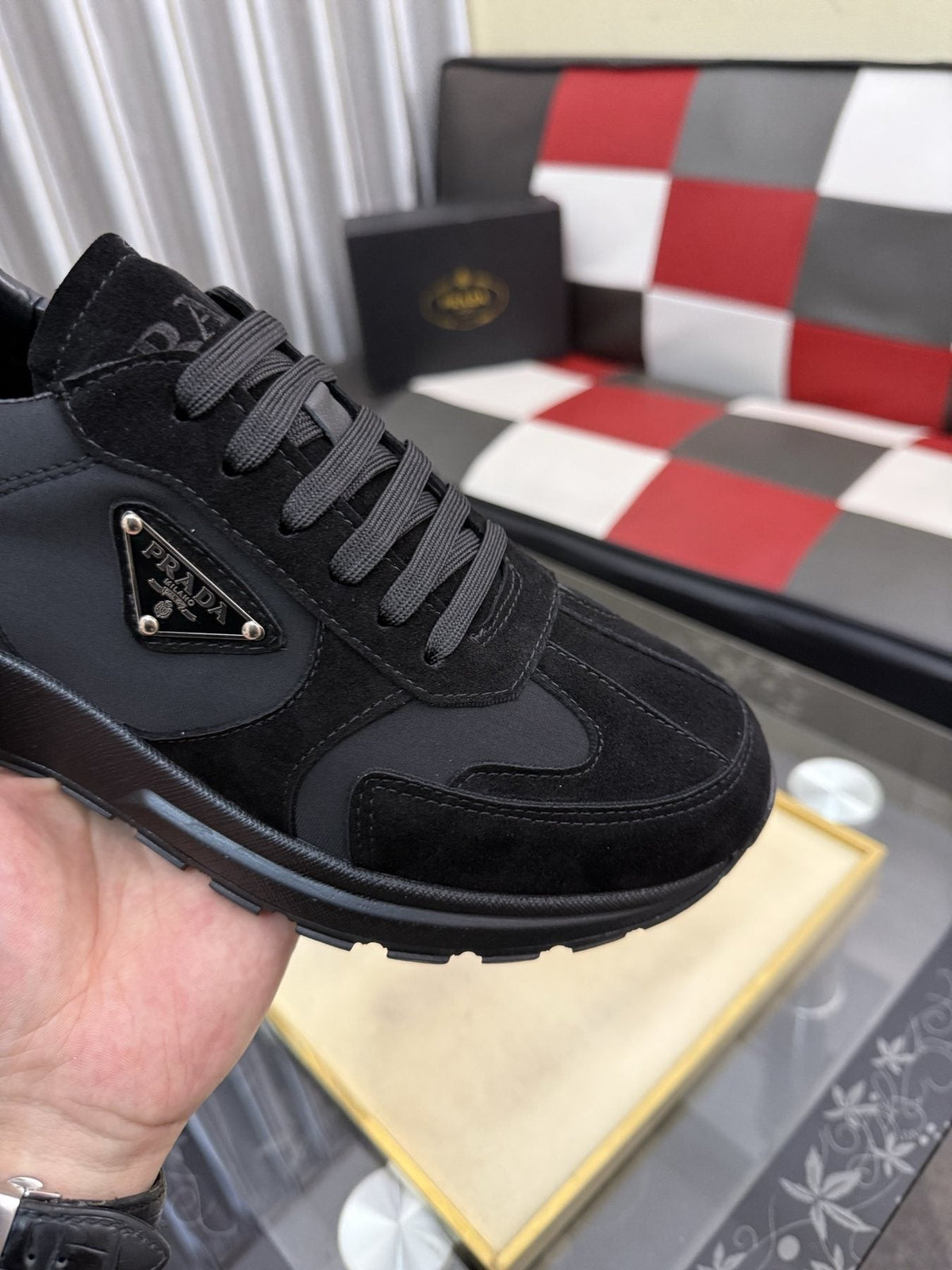 Prada Black Triangle Badge Sneakers — model