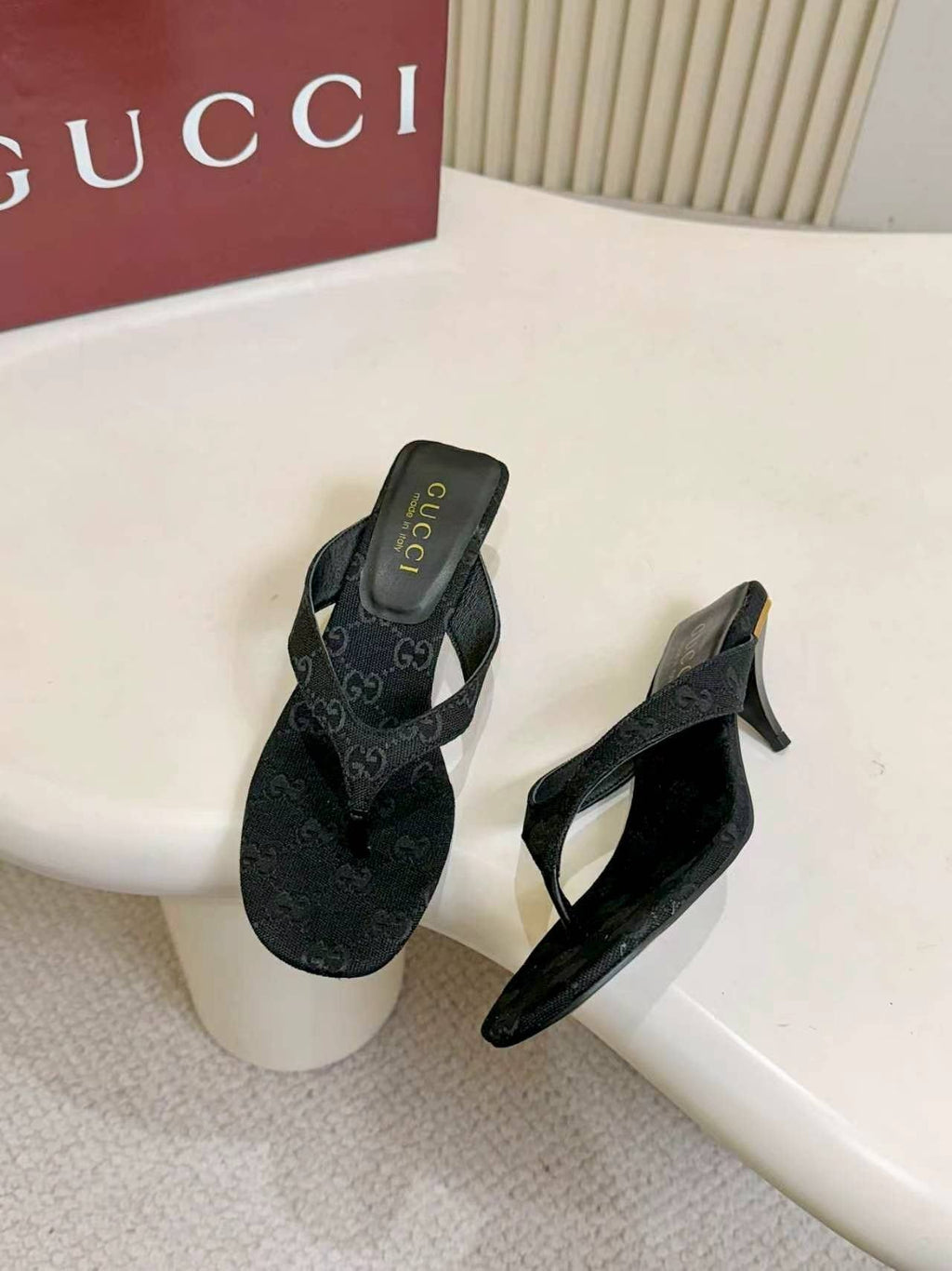 Gucci Monogram Slingback Heeled Sandals — side