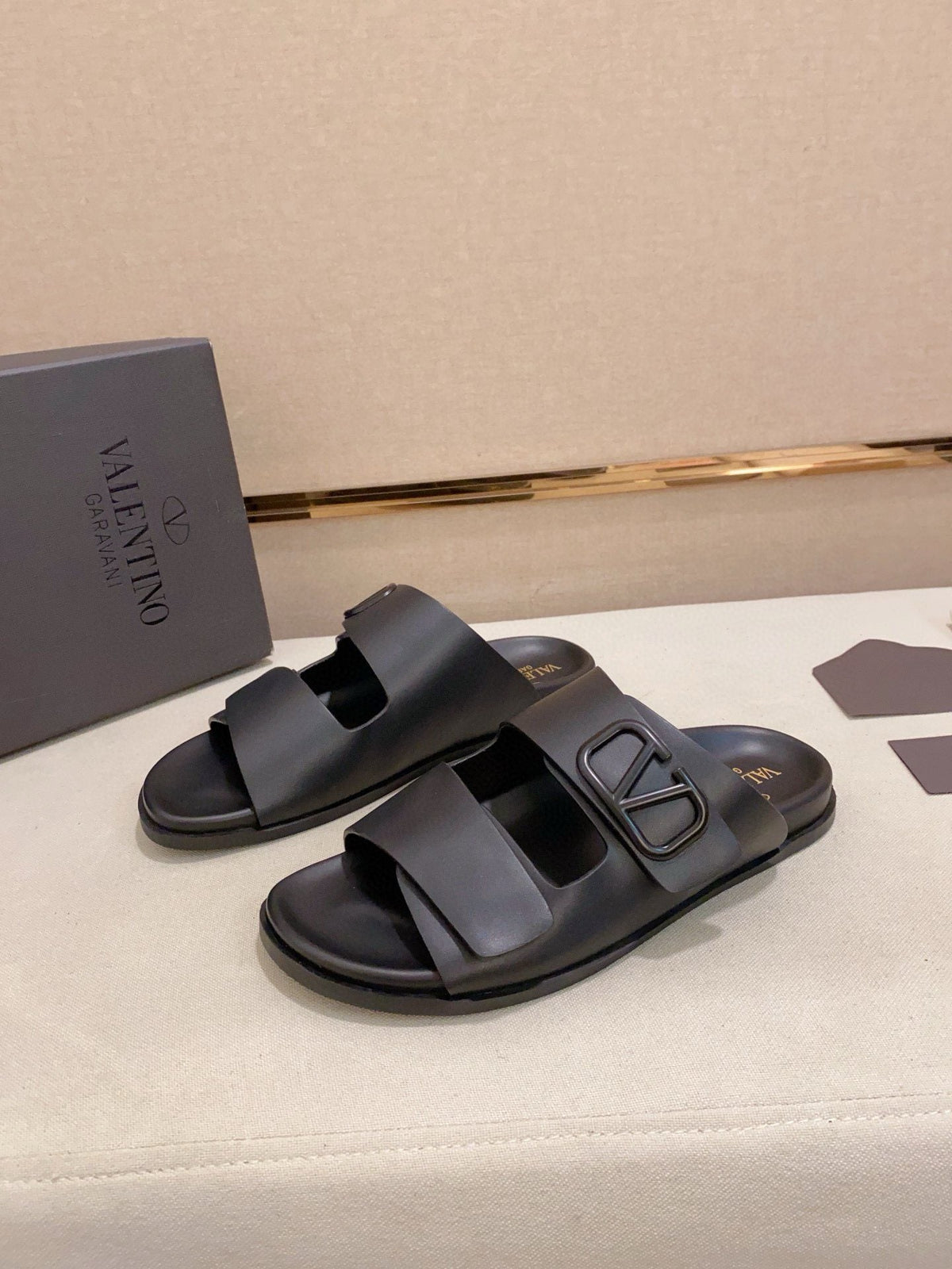 Valentino Two-Strap Buckle Slide Sandals — hero