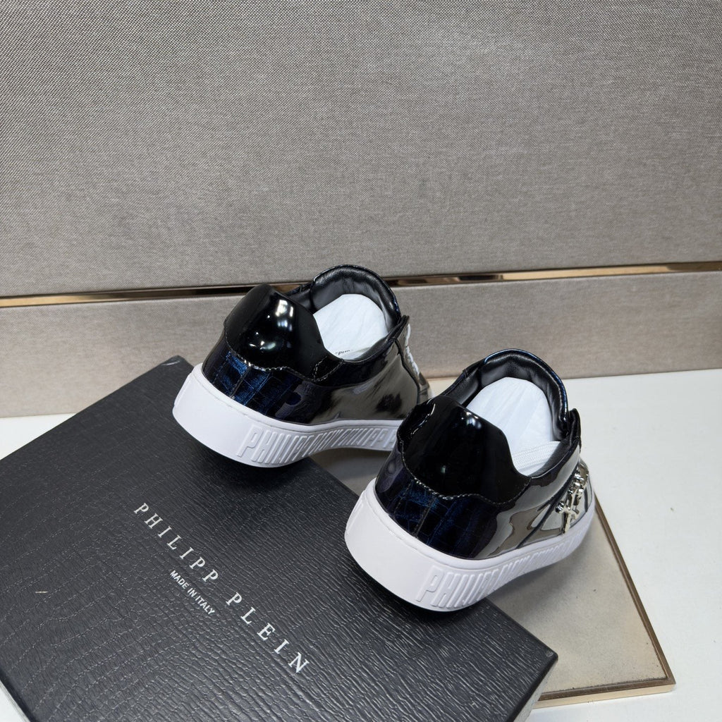Philipp Plein Black and Gray Plaid Low-Top Sneakers — back