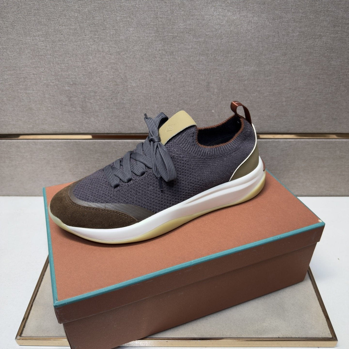 Loro Piana Men’s Mixed-Material Low-Top Sneakers — front