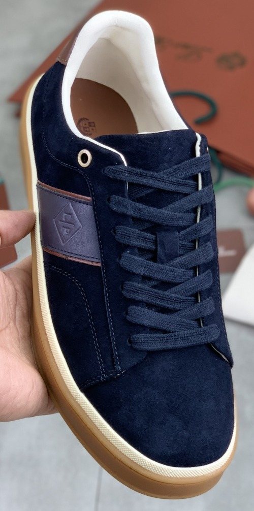 微商相册测试鞋子-Loro Piana Contrast Heel Low-Top Sneakers — front