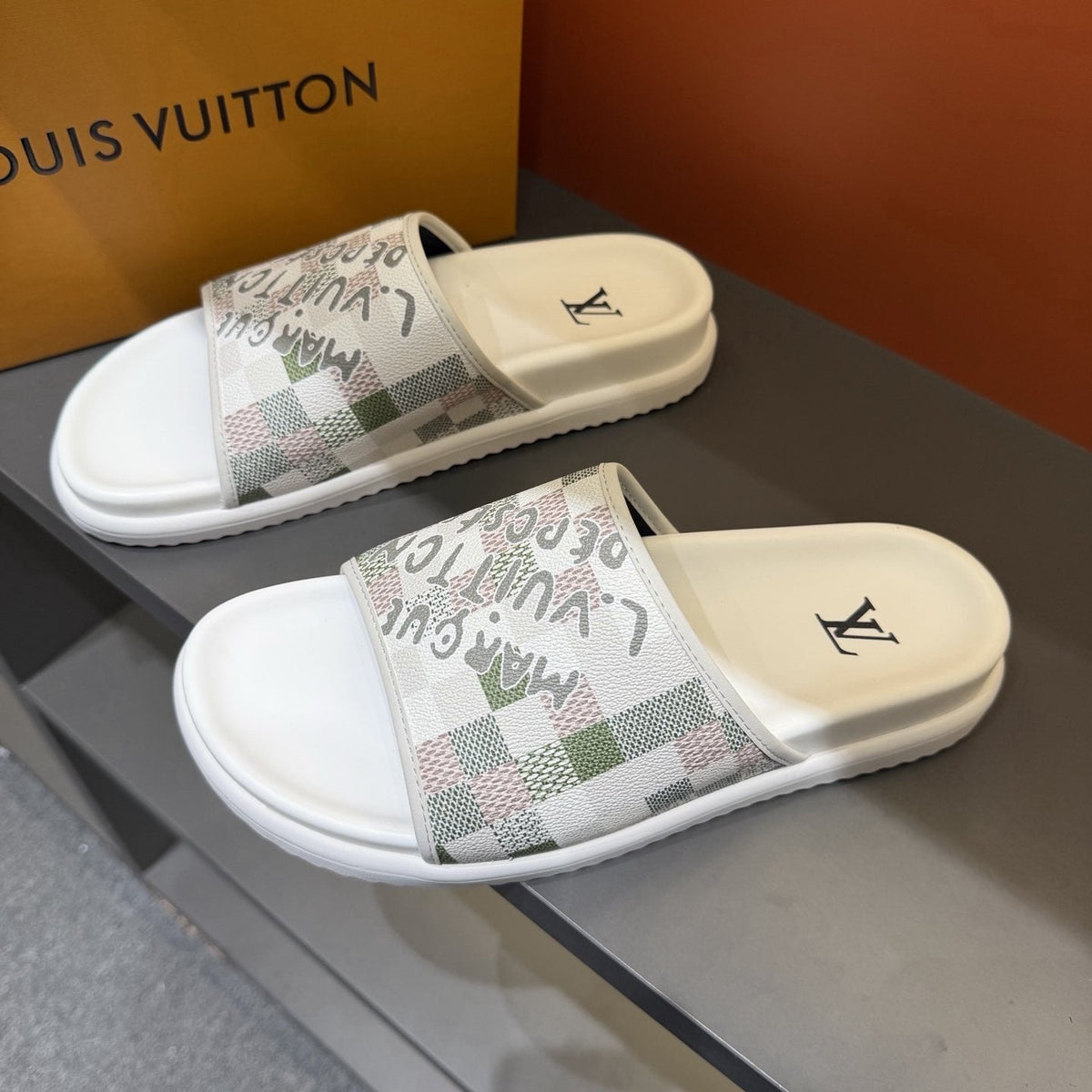 Louis Vuitton Patterned Strap Slides — front