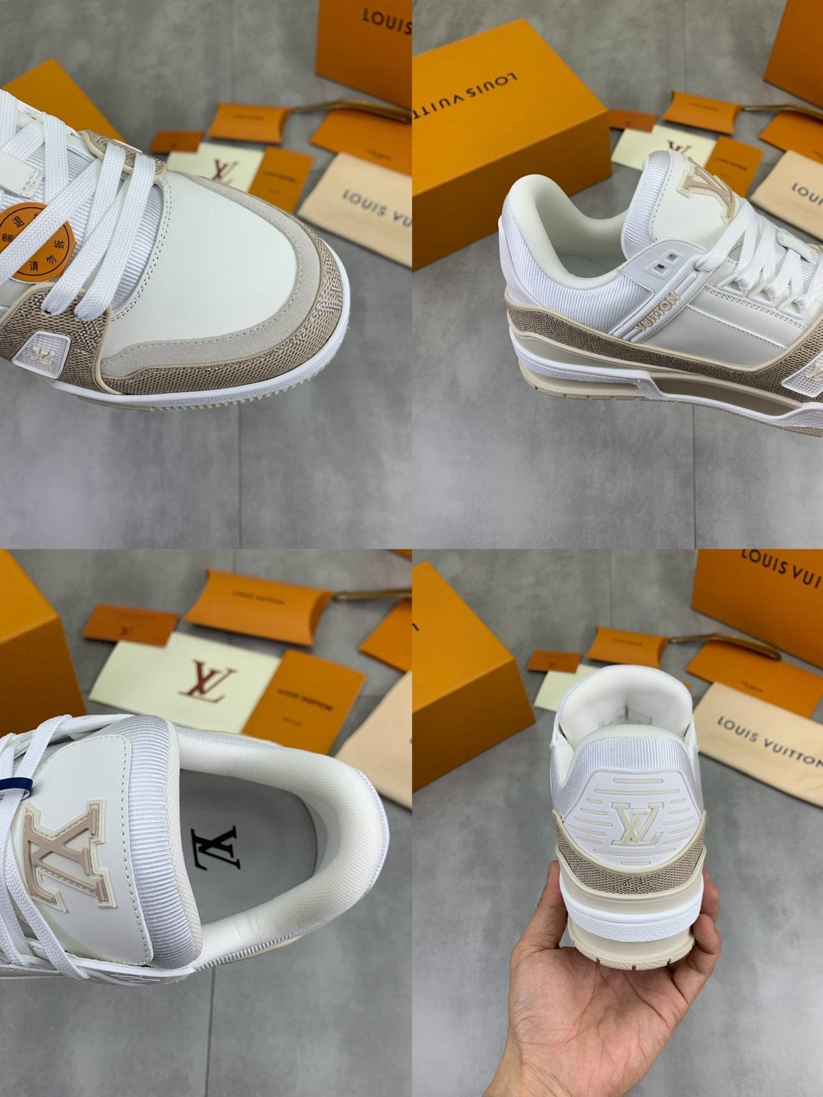 Louis Vuitton White and Beige Low-Top Sneakers — detail