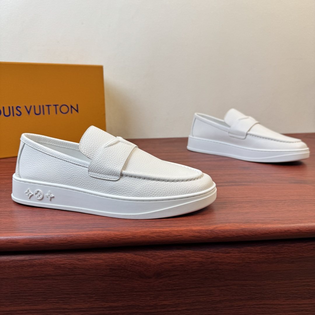 Louis Vuitton White Slip-On Loafers — front