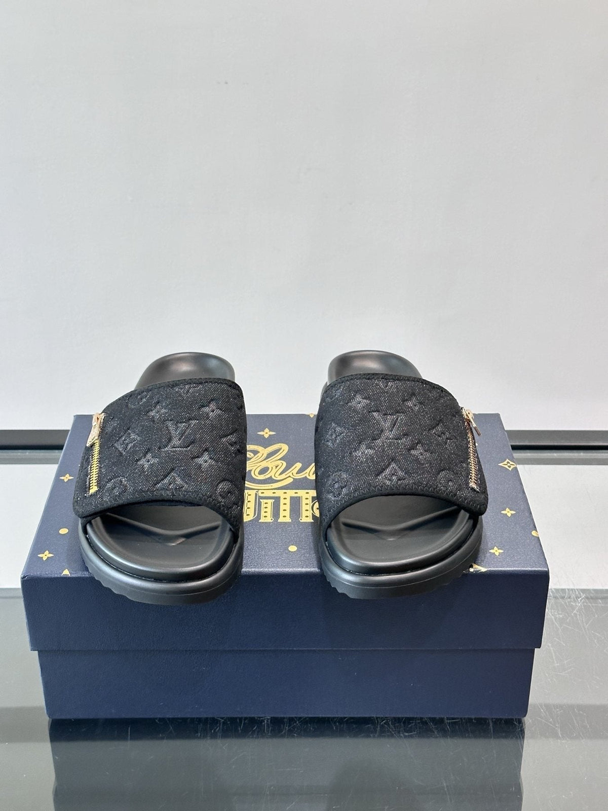 Louis Vuitton Embossed Strap Slide Sandals — front