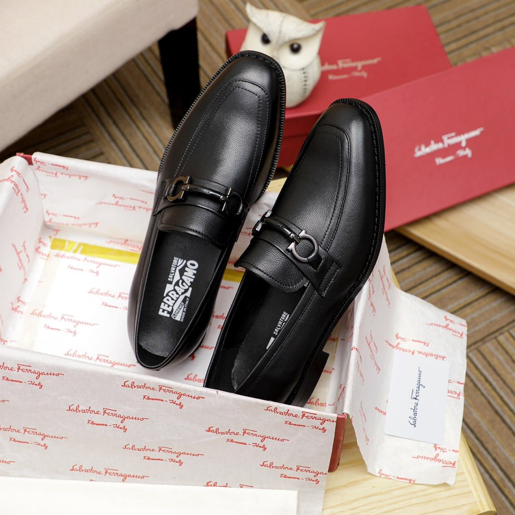 Salvatore Ferragamo Black Buckle Loafers — front
