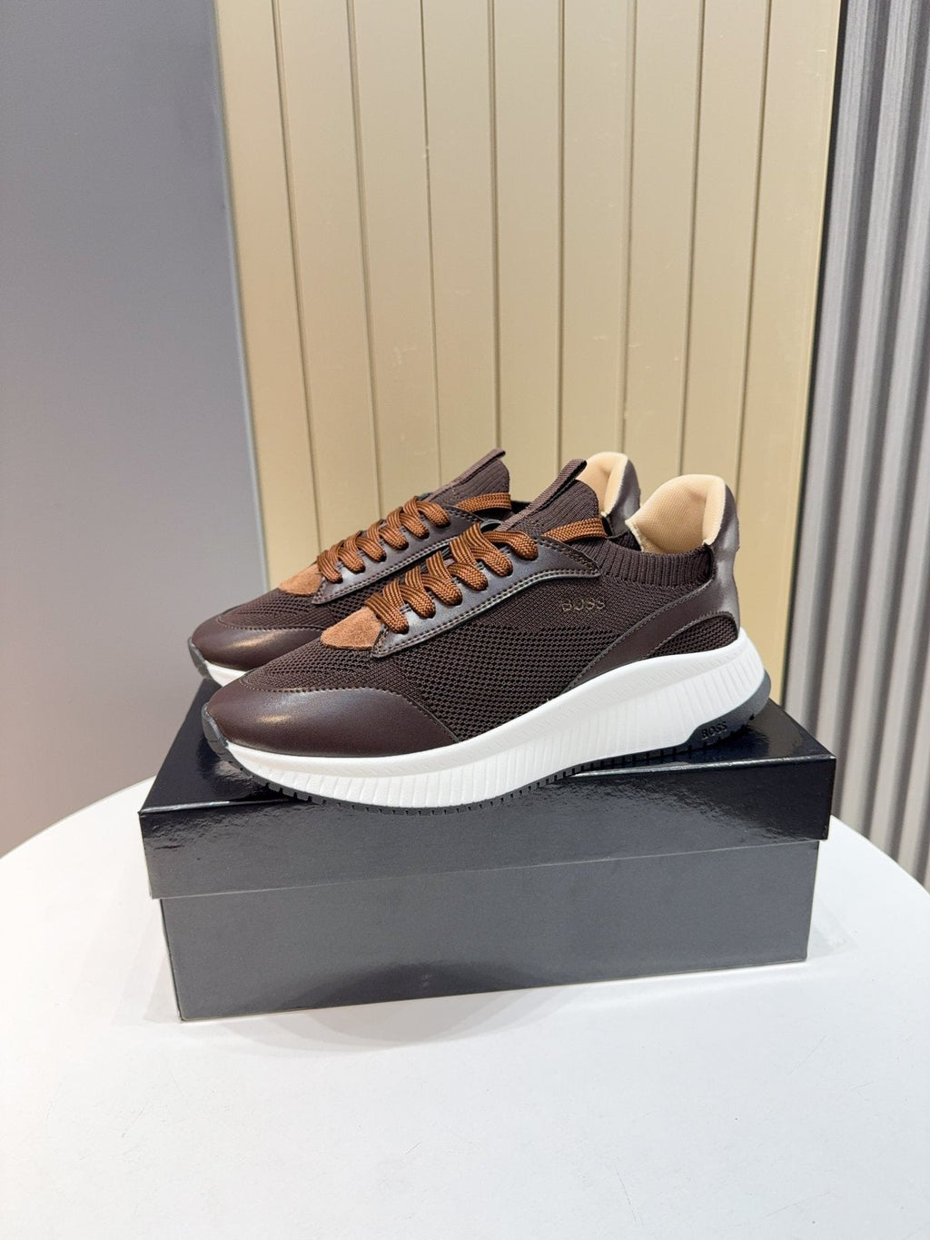 BOSS Knit Lace-Up Sneakers — side