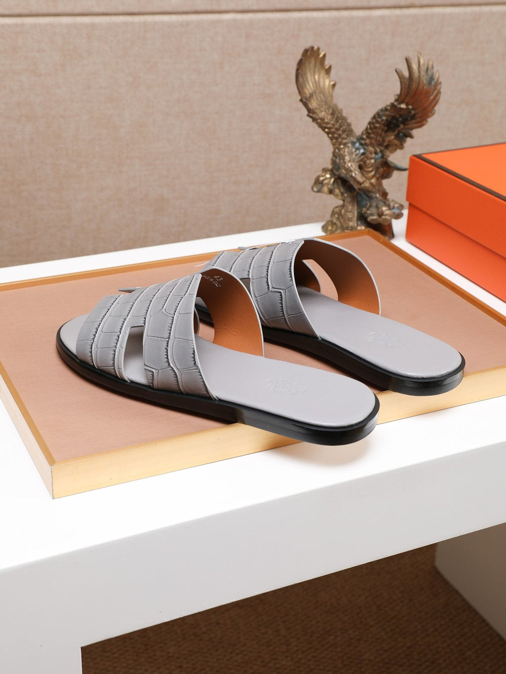 Hermes Textured H Slide Sandals — side