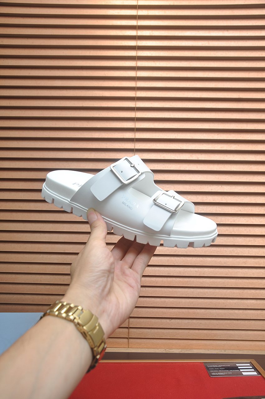 Prada Double-Buckle Slide Sandals — side