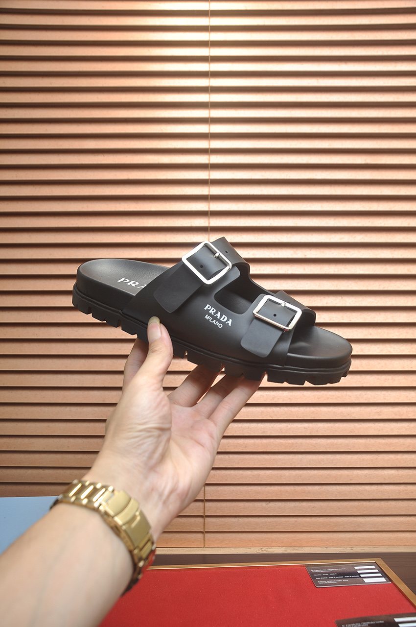 Prada Double-Buckle Slide Sandals — side
