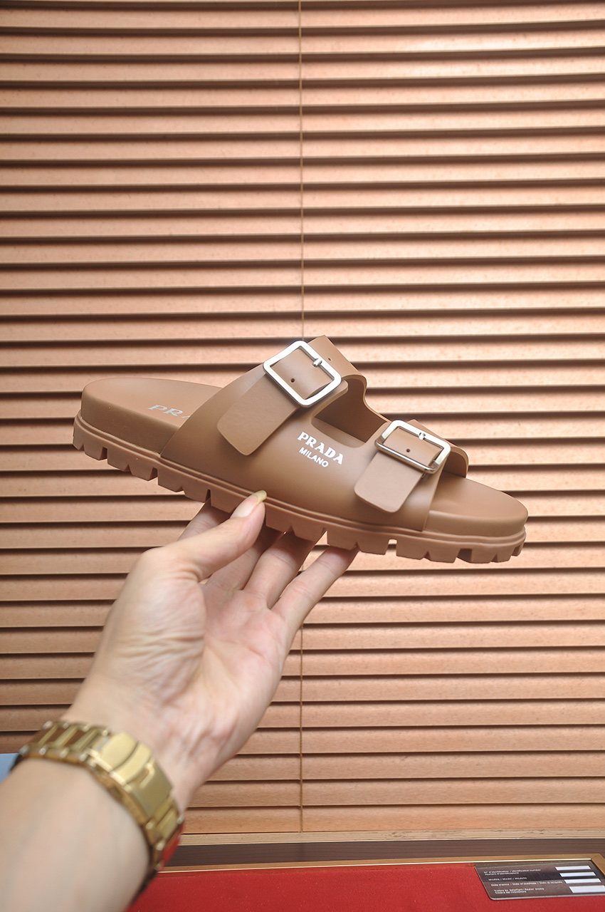 Prada Double-Buckle Slide Sandals — side