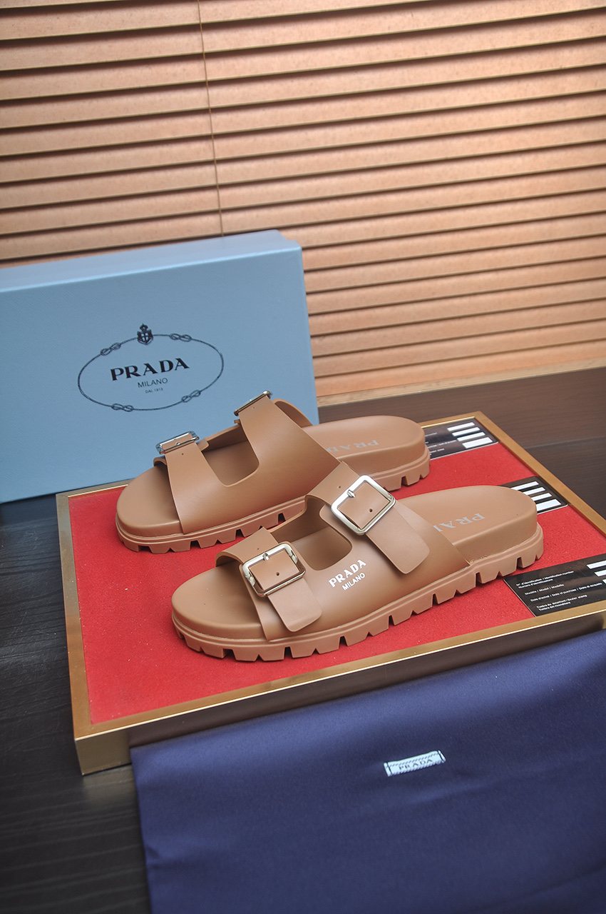 Prada Double-Buckle Slide Sandals — front