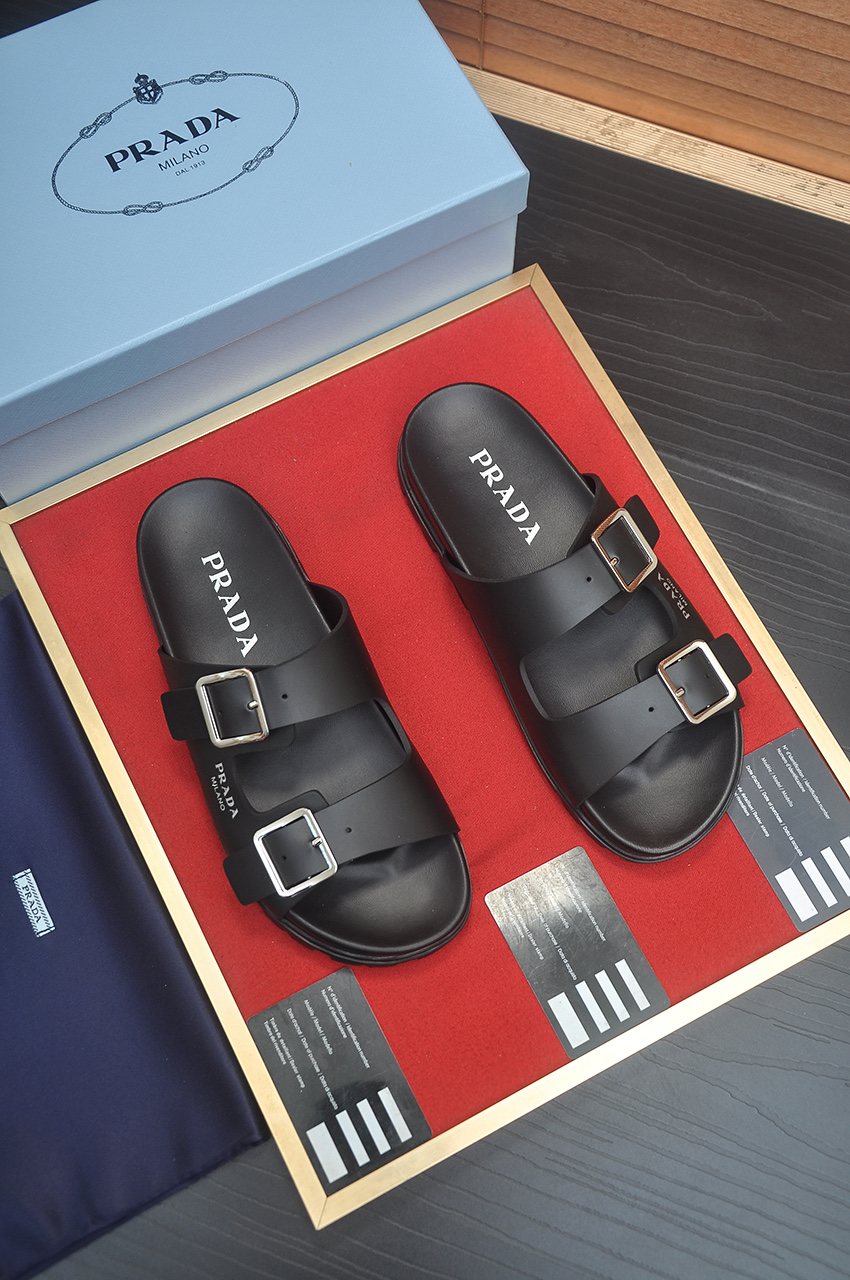 Prada Double-Buckle Slide Sandals — front