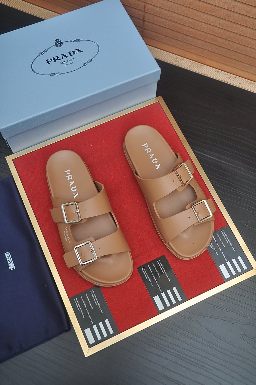 Prada Double-Buckle Slide Sandals — front