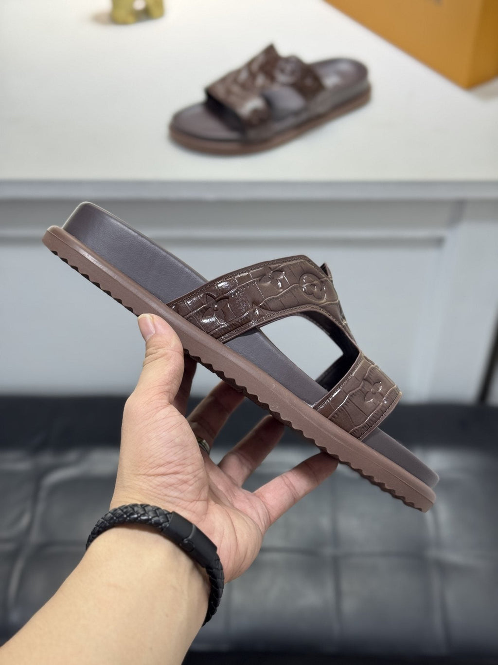 Louis Vuitton Embossed Strap Slide Sandals — side