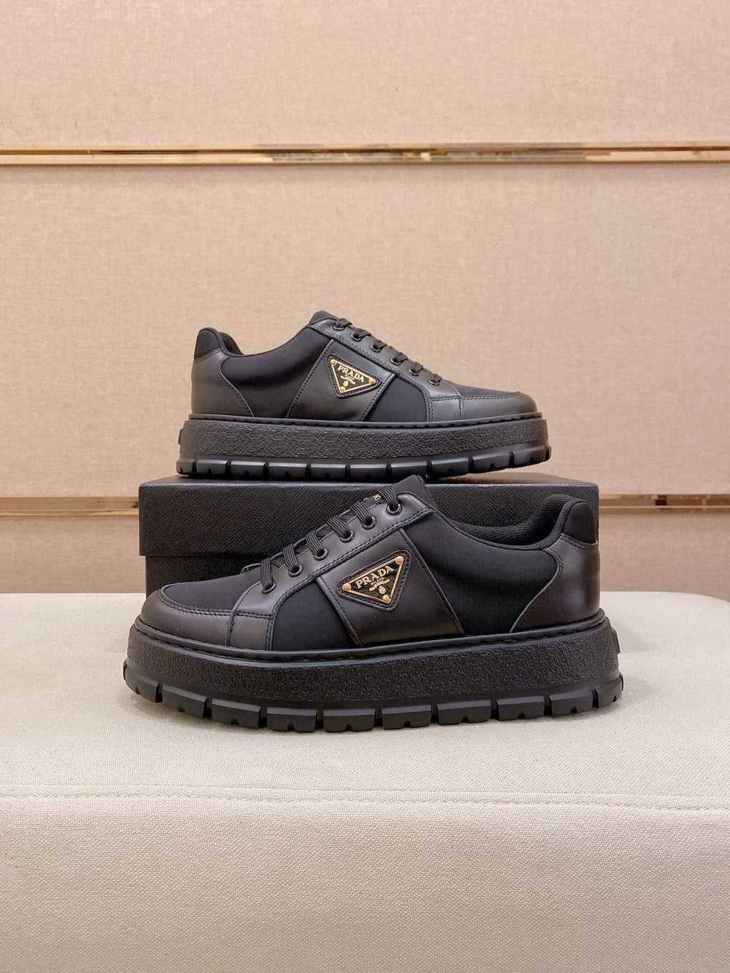 Prada Triangle Plaque Low-Top Sneakers — side