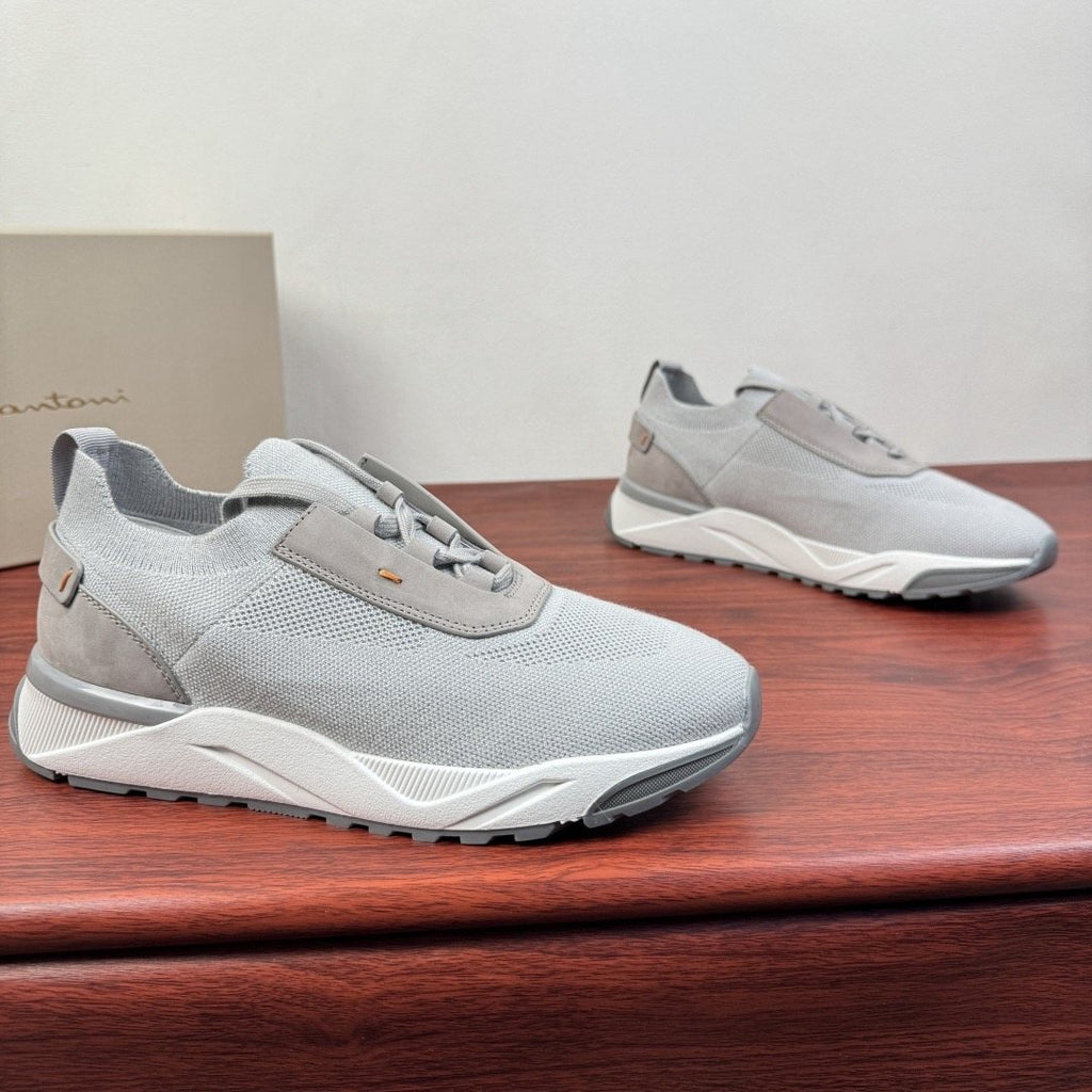 Santoni Light Gray Knit Sneakers — front