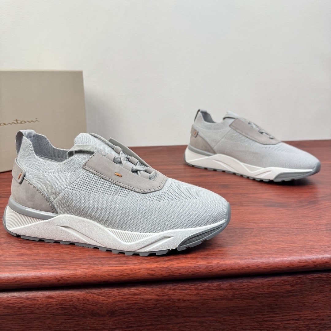 Santoni Light Gray Knit Sneakers — front