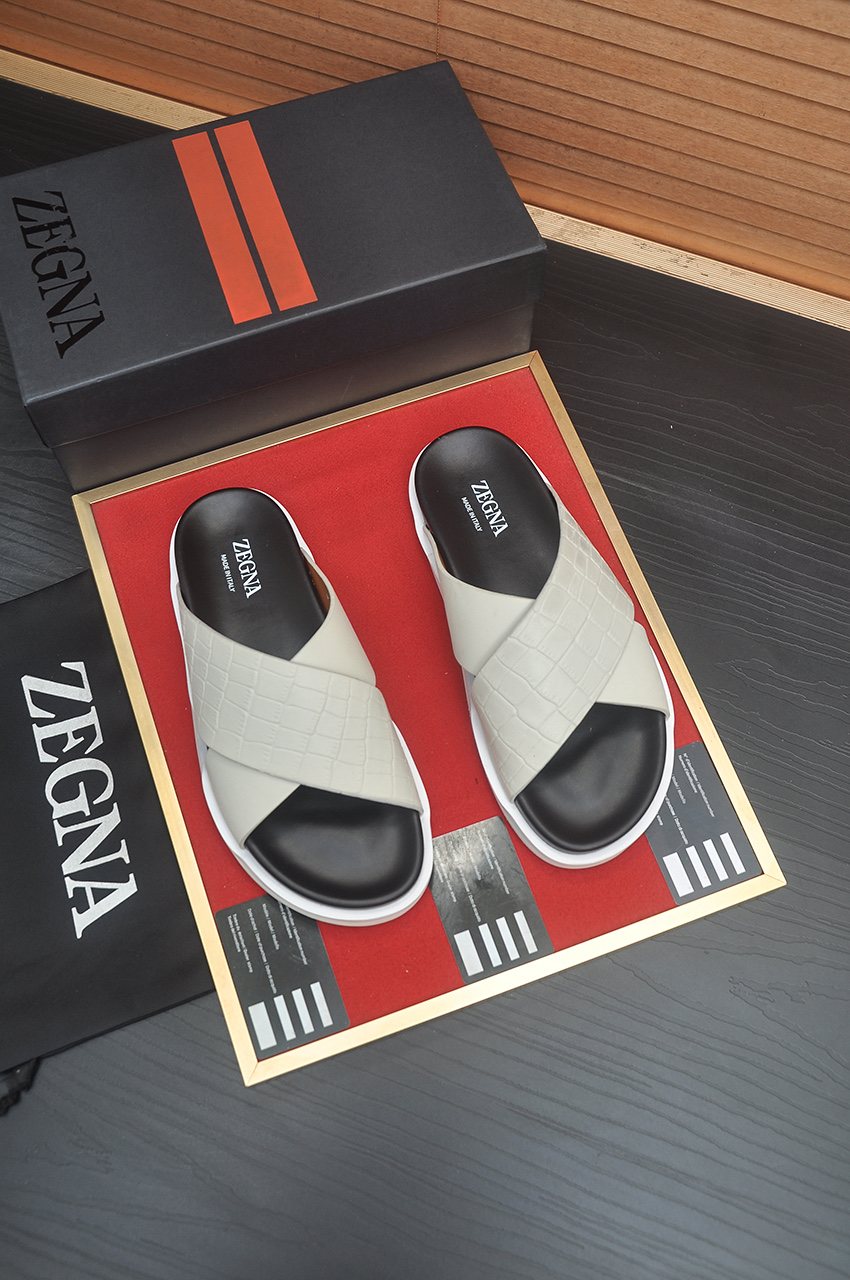 Zegna Cross-Strap Slide Sandals — front