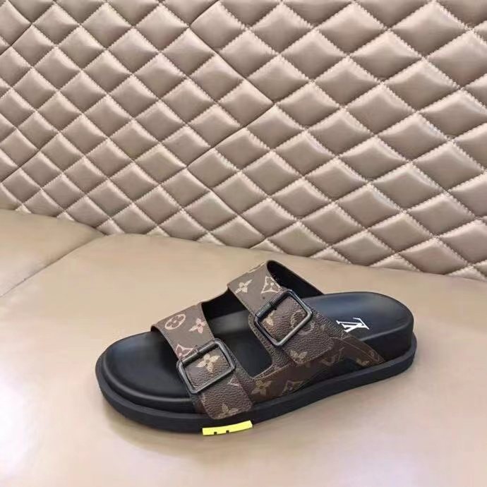 Louis Vuitton Monogram Buckle Slide Sandals — front