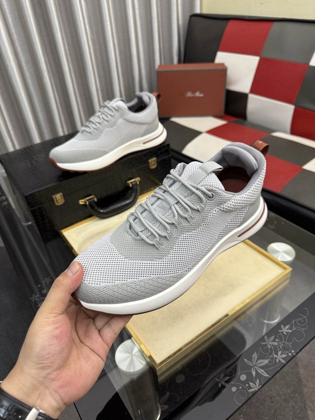 Knit Lace-Up Sneakers — front