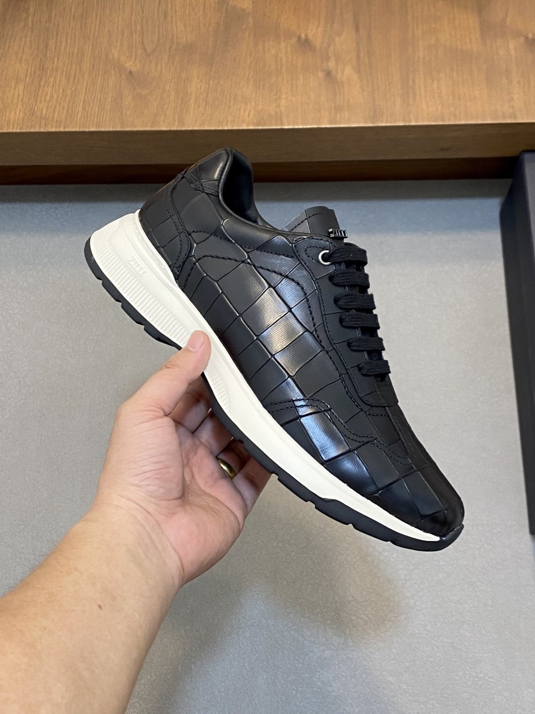 ZILLI Black Textured Low-Top Sneakers — side